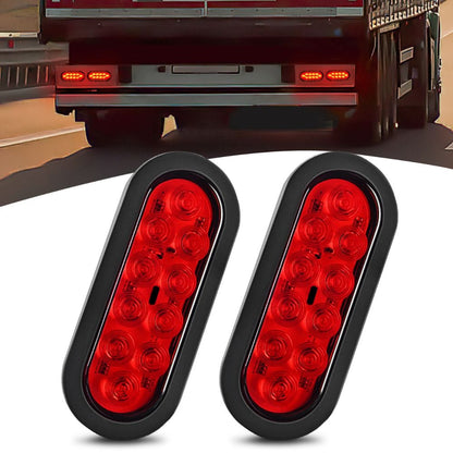 Waywe 6Inch Oval Trailer Tail Light 2PCS 10LED Red Stop Brake Turn Signals Lights w/Surface Mount Grommets Plugs IP67 Waterproof for Truck RV Tractor