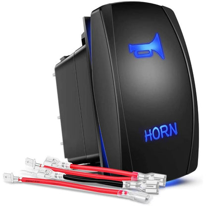 Waywe Horn Switch Momentary Laser Rocker Switch 5PIN On Off LED Light 20A 12V 10A 24V Switch with Jumper Wires Set for Cars Jeeps Boats Trucks