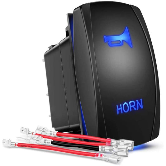 Waywe Horn Switch Momentary Laser Rocker Switch 5PIN On Off LED Light 20A 12V 10A 24V Switch with Jumper Wires Set for Cars Jeeps Boats Trucks