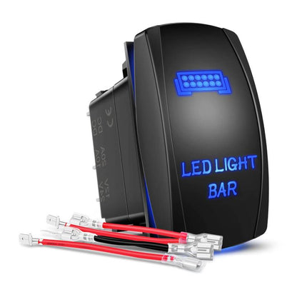 Waywe LED Light Bar Rocker Switch 5Pin Laser On Off Light 20A 12V 10A 24V Blue Jumper Wires Set for Jeep Boat Trucks