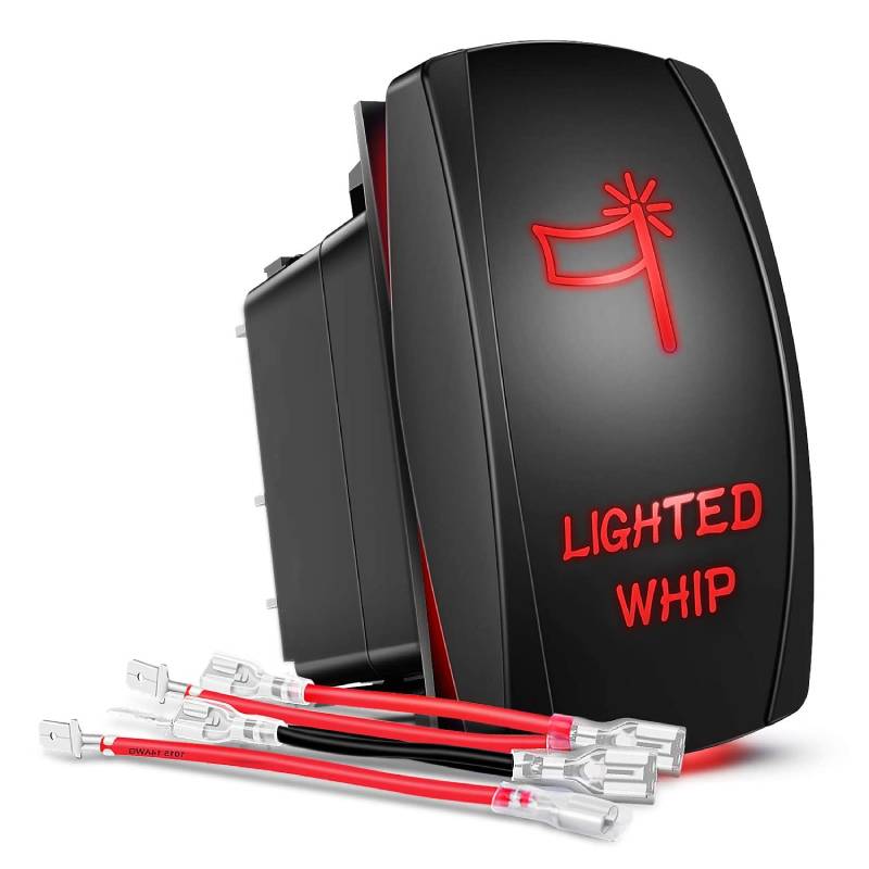 Waywe Lighted Whip Rocker Switch Led Light Bar 5Pin Laser On Off SPST Switches 20A 12V 10A 24V Red with Jumper Wires Set for Cars Trucks RVs