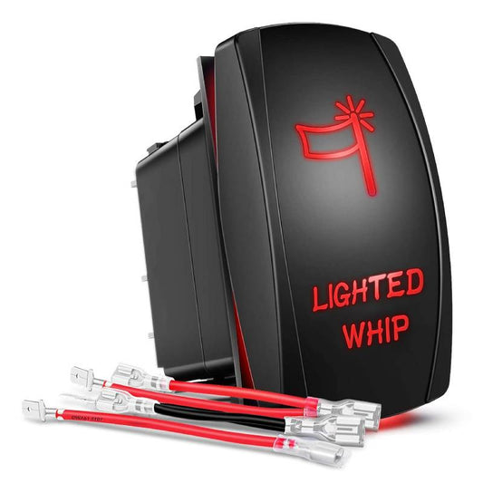 Waywe Lighted Whip Rocker Switch Led Light Bar 5Pin Laser On Off SPST Switches 20A 12V 10A 24V Red with Jumper Wires Set for Cars Trucks RVs