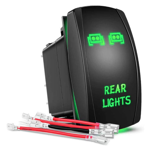 Waywe Rear Lights Rocker Switch Led Light Bar Switch 5Pin Laser On Off switches Green 20A 12V 10A 24V Switch with Jumper Wires Set for Cars Trucks RVs