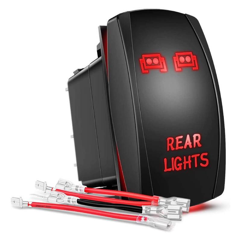 Waywe Rear Lights Rocker Switch Led Light Bar Switch 5Pin Laser On Off switches Red 20A 12V 10A 24V Switch with Jumper Wires Set for Cars Trucks RVs