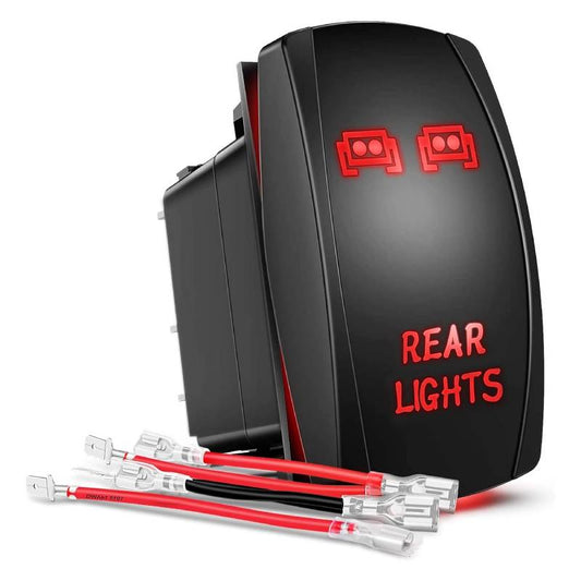 Waywe Rear Lights Rocker Switch Led Light Bar Switch 5Pin Laser On Off switches Red 20A 12V 10A 24V Switch with Jumper Wires Set for Cars Trucks RVs