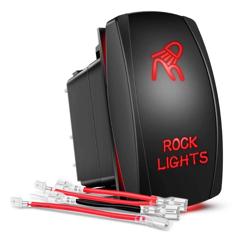 Waywe Rock Lights Rocker Switch Led Light Bar Switch 5Pin Laser On Off SPST switches 20A 12V 10A 24V Switch Red with Jumper Wires Set for Cars Trucks RVs