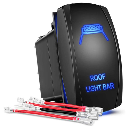 Waywe Roof Light Bar Rocker Switch Led Light Bar Switch 5Pin Laser On Off SPST switches 20A 12V 10A 24V Switch Blue with Jumper Wires Set for Cars Trucks RVs