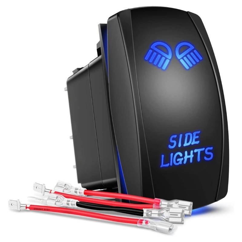 Waywe Side Lights Rocker Switch Led Light Bar 5Pin Laser On Off SPST switches 20A 12V 10A 24V Blue with Jumper Wires Set for Cars Trucks RVs