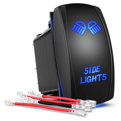Waywe Side Lights Rocker Switch Led Light Bar 5Pin Laser On Off SPST switches 20A 12V 10A 24V Blue with Jumper Wires Set for Cars Trucks RVs