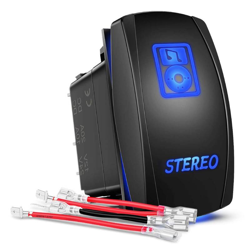 Waywe Stereo Rocker Switch Led Light Bar 5Pin Laser On Off SPST switches Blue 20A 12V 10A 24V Switches with Jumper Wires Set for Cars Trucks RVs