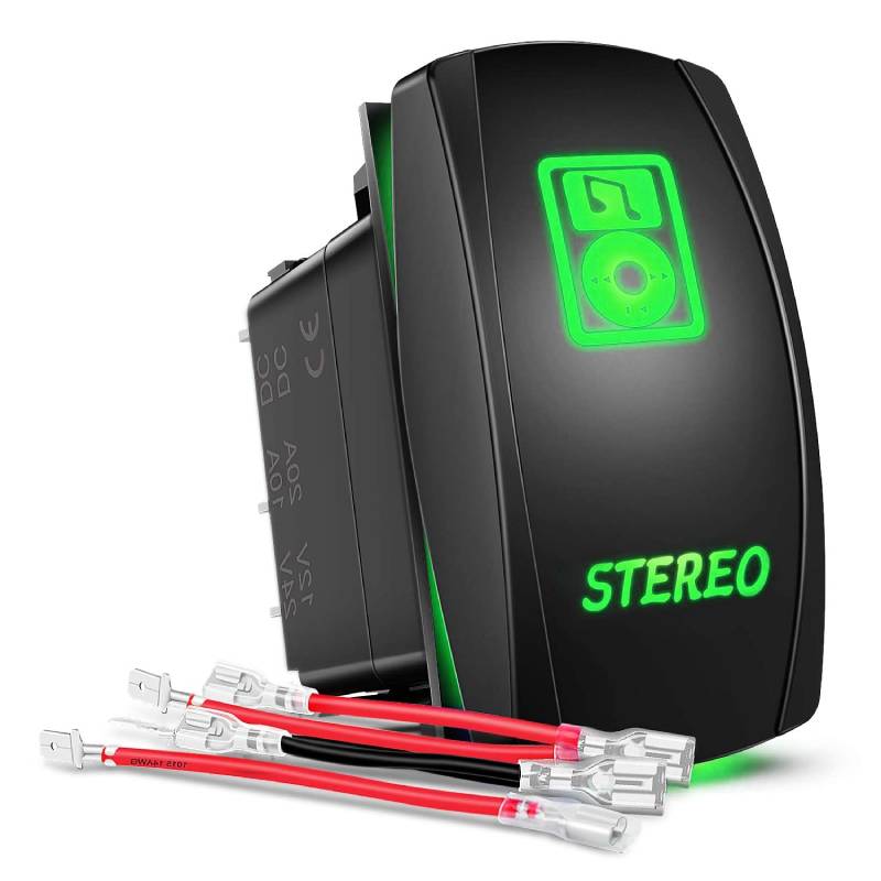 Waywe Stereo Rocker Switch Led Light Bar Switches 5Pin Laser On Off SPST switches Green 20A 12V 10A 24V  with Jumper Wires Set for Cars Trucks RVs