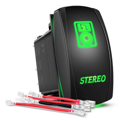 Waywe Stereo Rocker Switch Led Light Bar Switches 5Pin Laser On Off SPST switches Green 20A 12V 10A 24V  with Jumper Wires Set for Cars Trucks RVs