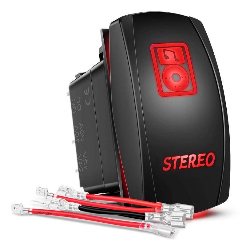 Waywe Stereo Rocker Switch Led Light Bar Switch 5Pin Laser On Off SPST switches Red 20A 12V 10A 24V Switch with Jumper Wires Set for Cars Trucks RVs