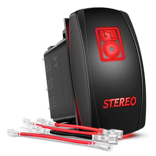 Waywe Stereo Rocker Switch Led Light Bar Switch 5Pin Laser On Off SPST switches Red 20A 12V 10A 24V Switch with Jumper Wires Set for Cars Trucks RVs