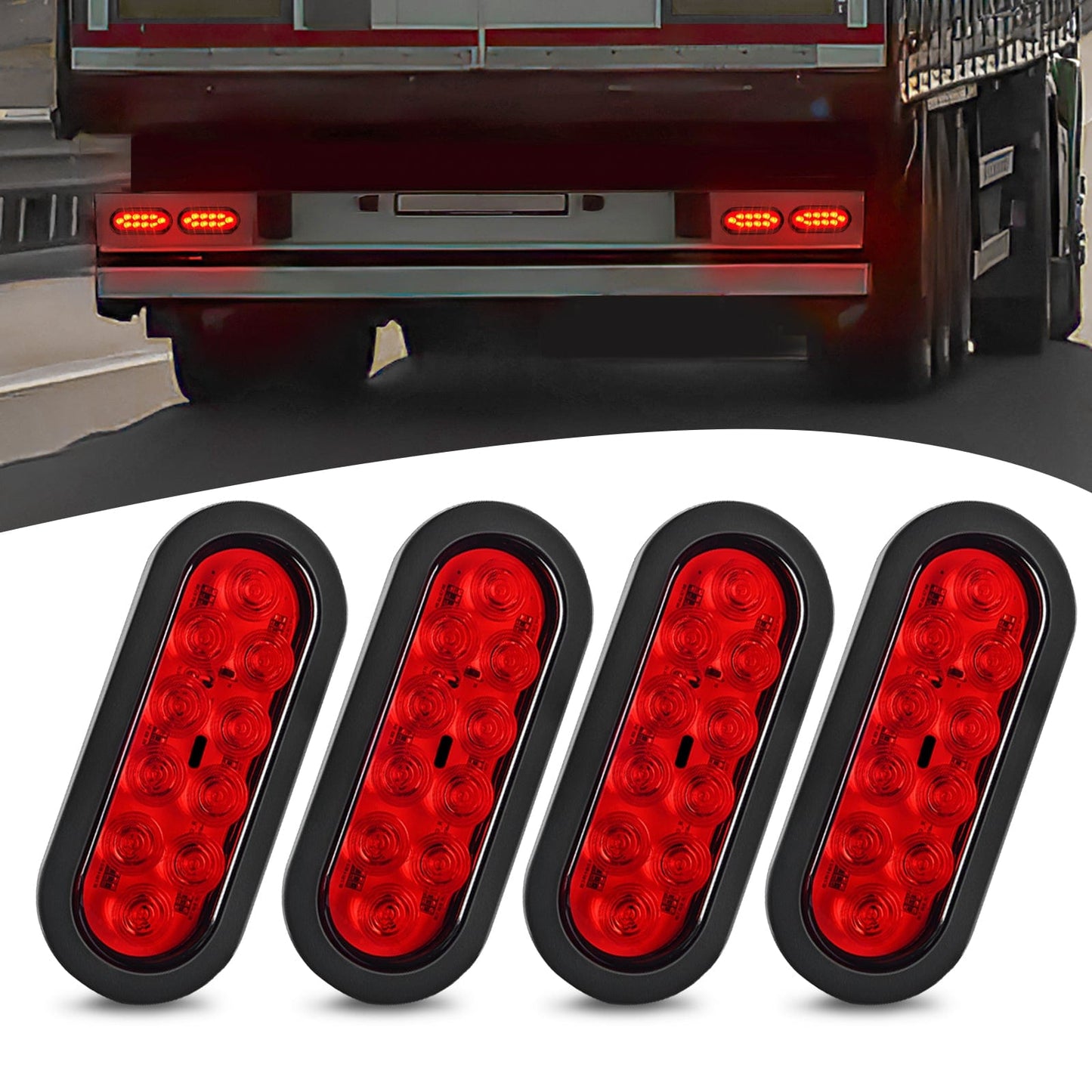 Waywe 6Inch Oval Trailer Tail Light 4PCS 10LED Red Stop Brake Turn Signals Lights w/Surface Mount Grommets Plugs IP67 Waterproof for Truck RV Tractor