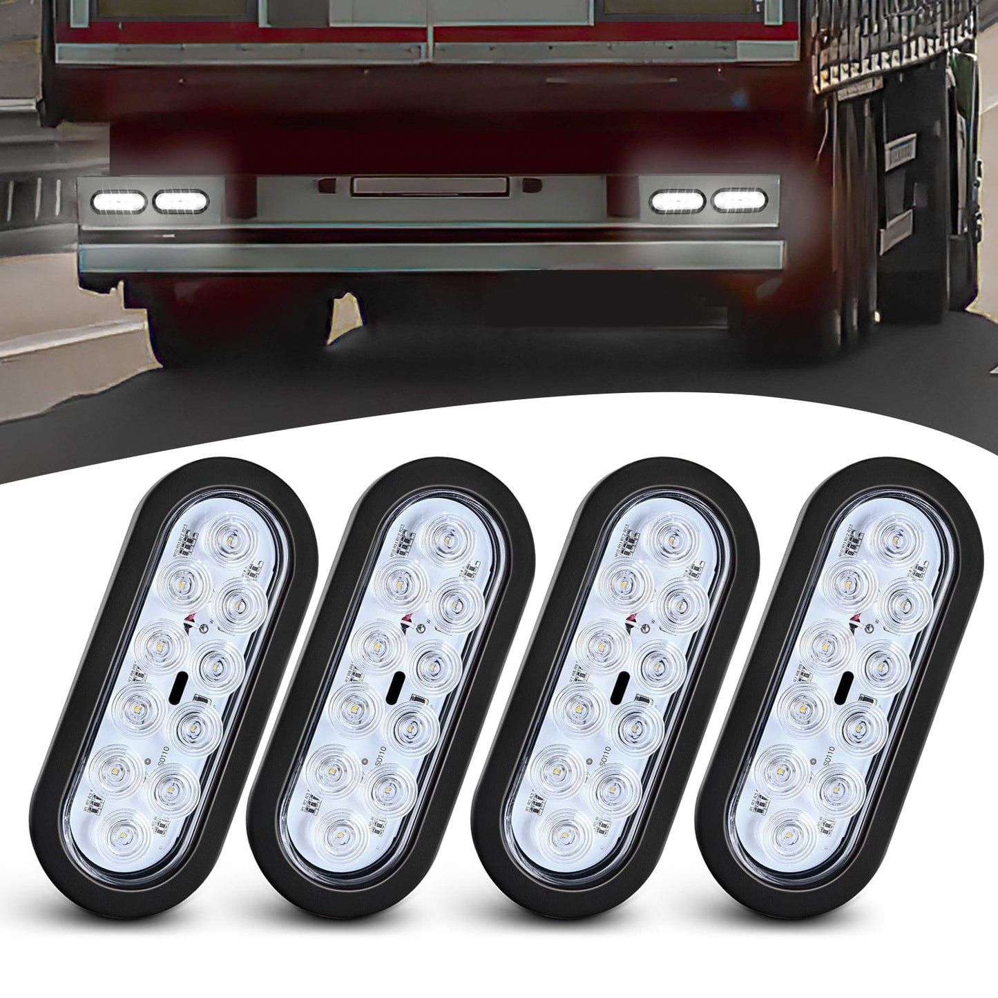 Waywe 6Inch Oval Trailer Tail Light 4PCS 10LED White Reverse Back Up Lights w/Surface Mount Grommets Plugs IP67 Waterproof for Truck RV Tractor