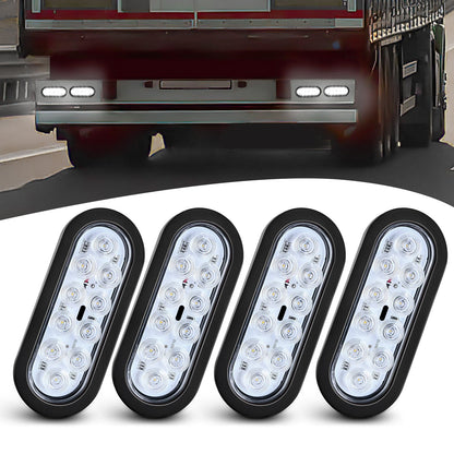 Waywe 6Inch Oval Trailer Tail Light 4PCS 10LED White Reverse Back Up Lights w/Surface Mount Grommets Plugs IP67 Waterproof for Truck RV Tractor
