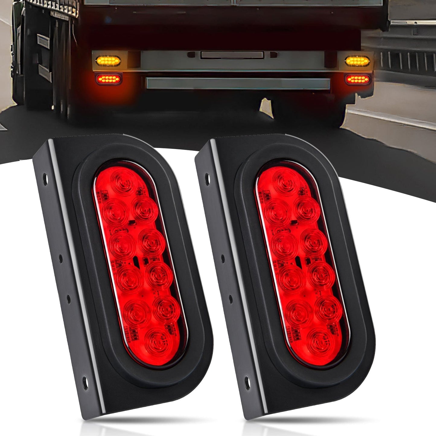 Waywe 6Inch Oval Trailer Tail Light 2PCS 10LED Red Stop Brake Turn Signals Lights w/Surface Mount Grommets Plugs Mounting Brackets IP67 Waterproof for Truck RV Tractor