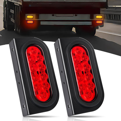 Waywe 6Inch Oval Trailer Tail Light 2PCS 10LED Red Stop Brake Turn Signals Lights w/Surface Mount Grommets Plugs Mounting Brackets IP67 Waterproof for Truck RV Tractor