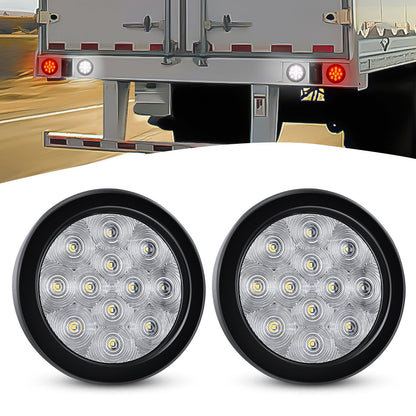 Waywe 4 Inch Round Trailer Tail Light 2 PCS 12 LED Amber Turn Signals Lights w/Surface Mount Grommets Plugs IP67 Waterproof for Truck RV Tractor