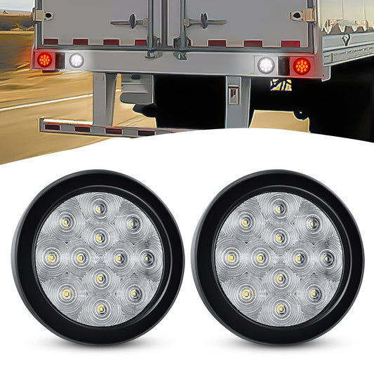 Waywe 4 Inch Round Trailer Tail Light 2 PCS 12 LED Amber Turn Signals Lights w/Surface Mount Grommets Plugs IP67 Waterproof for Truck RV Tractor