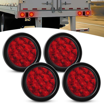 Waywe 4Inch Round Trailer Tail Light 4PCS 12LED Red Stop Brake Turn Signals Lights w/Surface Mount Grommets Plugs IP67 Waterproof for Truck RV Tractor
