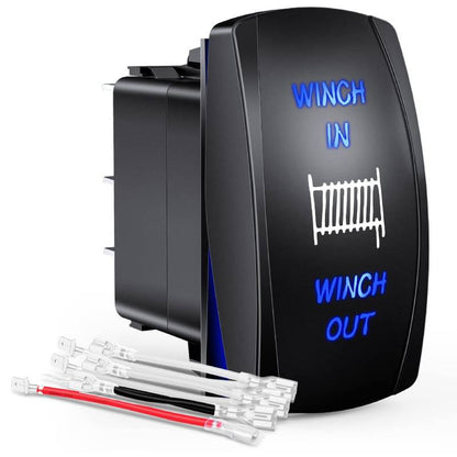 Waywe Winch Rocker Switch Momentary Toggle Switch ON Off ON Switch DPDT 7Pin 12V 24V Switch Jumper Wires Winch in Out Switch Blue for Cars Trucks Caravans Boats