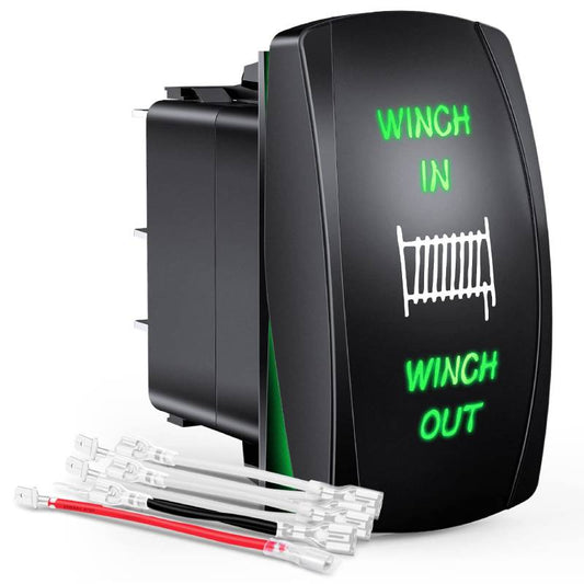 Waywe Winch Rocker Switch Momentary Toggle Switch ON Off ON Switch DPDT 7Pin 12V 24V Switch Jumper Wires Winch in Out Switch Green for Cars Trucks Caravans Boats