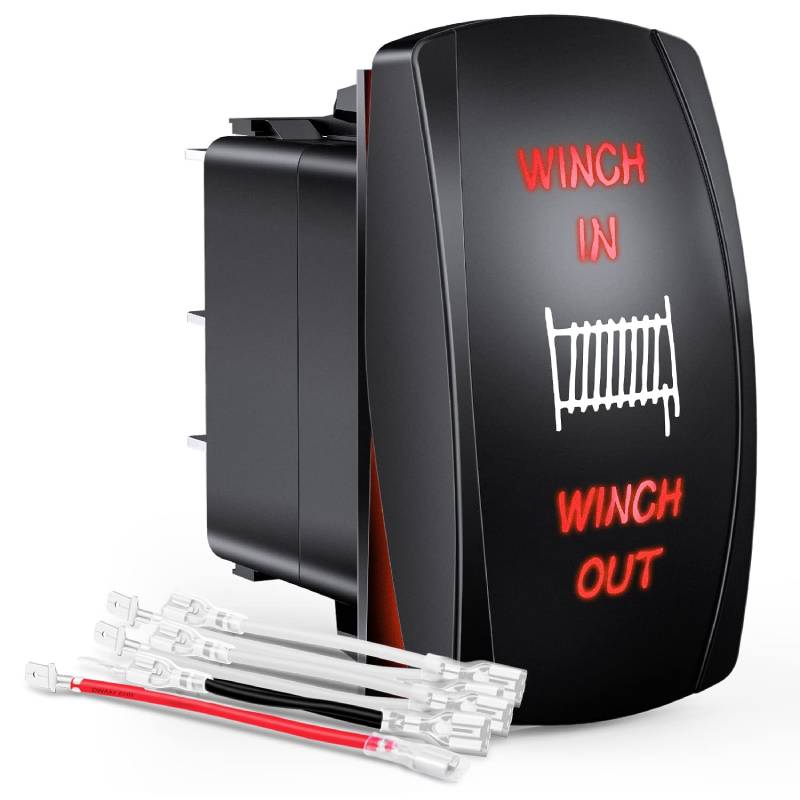 Waywe Winch Rocker Switch Momentary Toggle Switch ON Off ON Switch DPDT 7Pin 12V 24V Switch Jumper Wires Winch in Out Switch Red for Cars Trucks Caravans Boats