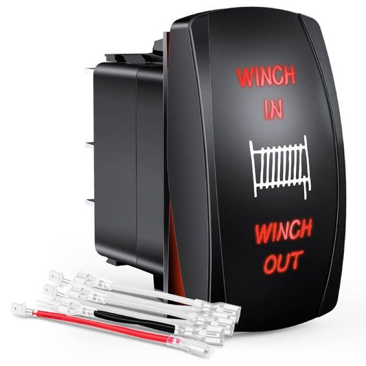 Waywe Winch Rocker Switch Momentary Toggle Switch ON Off ON Switch DPDT 7Pin 12V 24V Switch Jumper Wires Winch in Out Switch Red for Cars Trucks Caravans Boats