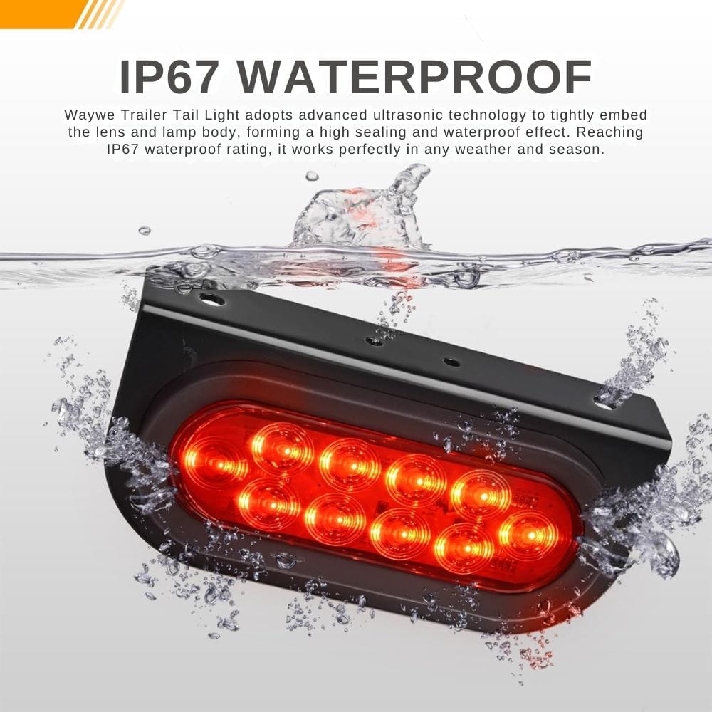 Waywe 6Inch Oval Trailer Tail Light 2PCS 10LED Red Stop Brake Turn Signals Lights w/Surface Mount Grommets Plugs Mounting Brackets IP67 Waterproof for Truck RV Tractor